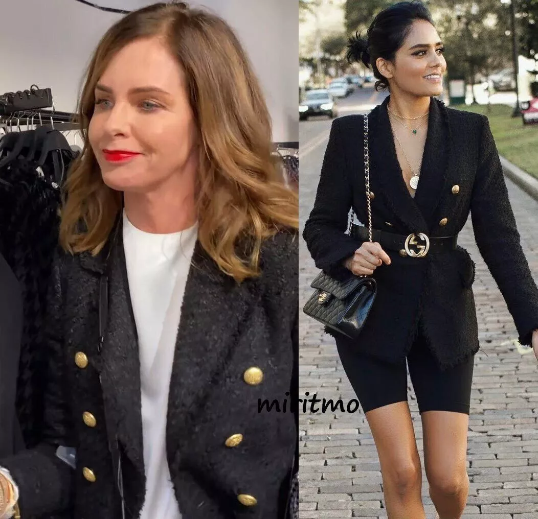 Black tweed sales jacket zara