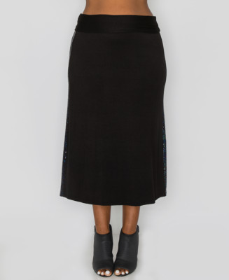 Coin 1804 Women's Black Sequin Side Contrast Fold Over Midi Skirt Plus Size 2x