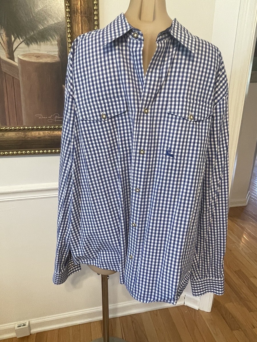 トップス HAMMERSCHMID PLAID SHIRT HAMMERSCHMID Button Up Shirt Blue White Gingham Plaid Shirt