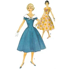 Vintage 1950s Pattern – Midi Dress, Detachable Collar & Bow - Bust=38” (96.5cm)