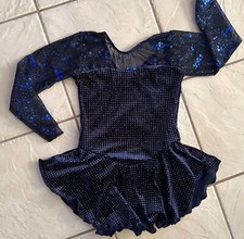 NEW Girls NAVY Velvet GLITTERY Sequin Mesh Competition FIGURE ICE SKATING Dress