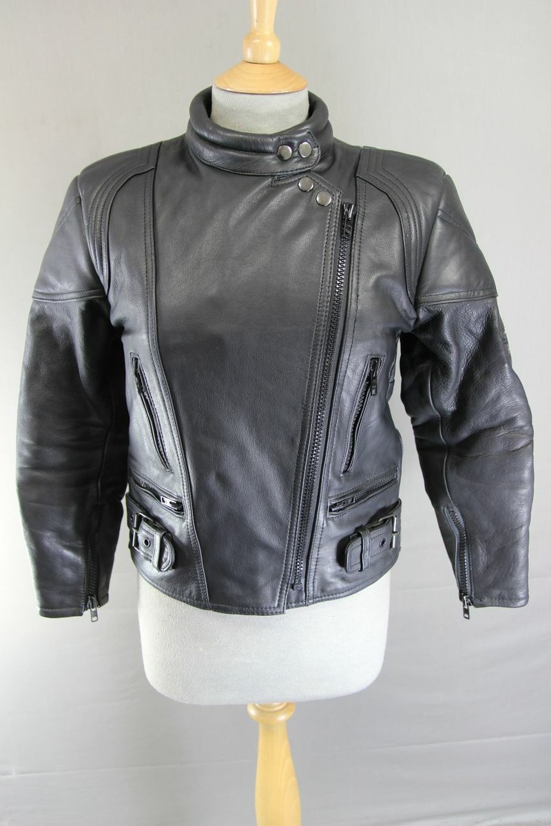 CLASSIC JTS BLACK LEATHER BIKER JACKET: UK SIZE 10/US SIZE XS - Main Image