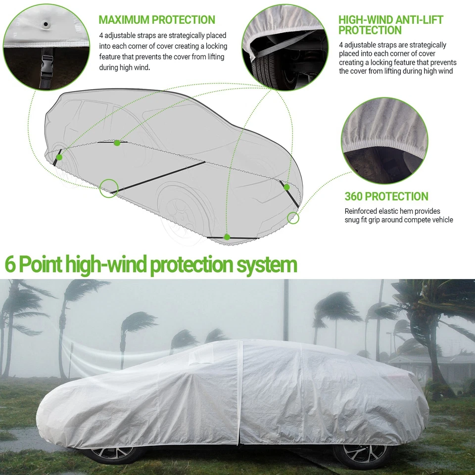 Hyvek Cubierta de Coche para Automóviles Todo Clima Impermeable Exterior Cubiertas Completas,Blanco Foto 4 de 4
