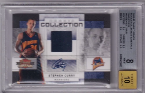 2009 Panini Threads Stephen Curry Rookie Material Signatures #38/50 BGS 8