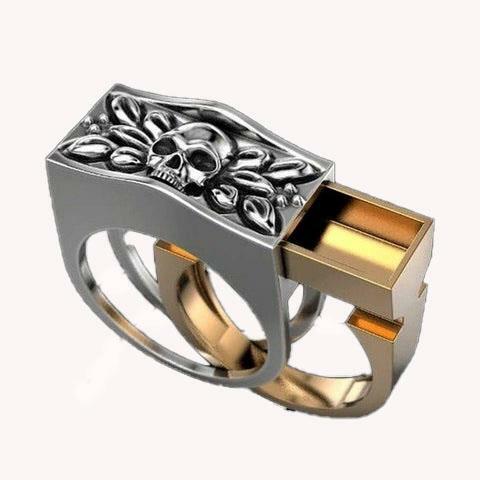 HIDDEN COMPARTMENT VINTAGE SKULL SILVER & GOLD RING BRX063