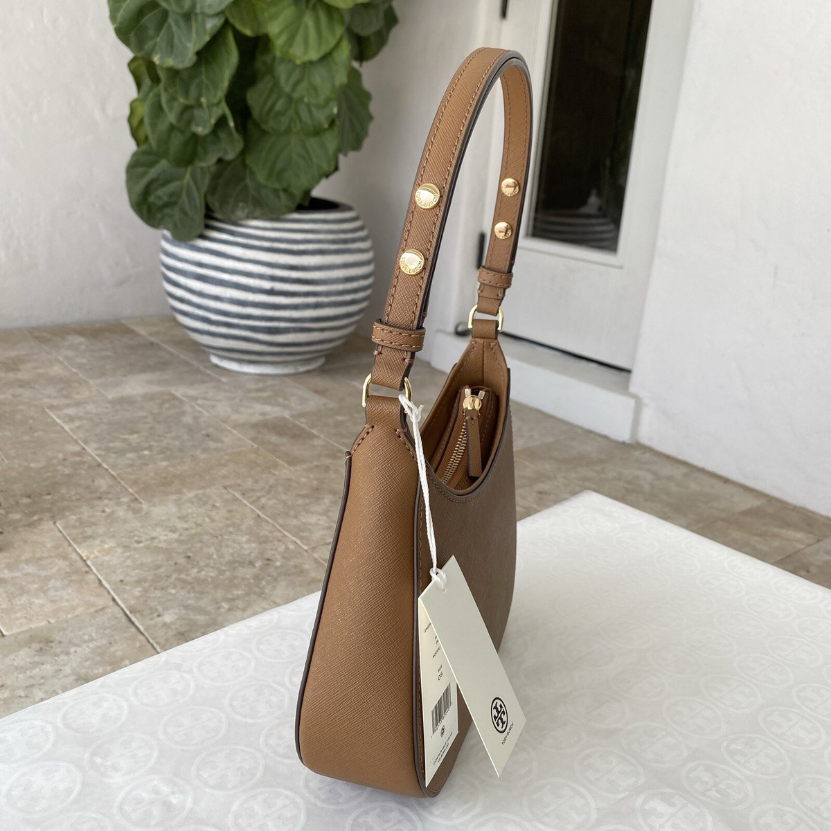 150258 Tory Burch★Emerson Shoulder Bag Tory Burch 150258 Emerson Moose Brown Saffiano Leather With