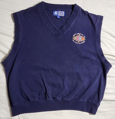VTG NFL Starter Blue Vest Pullover Size Large V Neck Cotton 1998 Super Bow XXXII