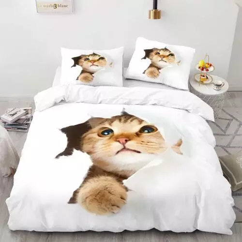 Cats Quilt Duvet Cover Pillowcase Pets Bedding Set Single Double King Size Hot - Picture 30 of 63
