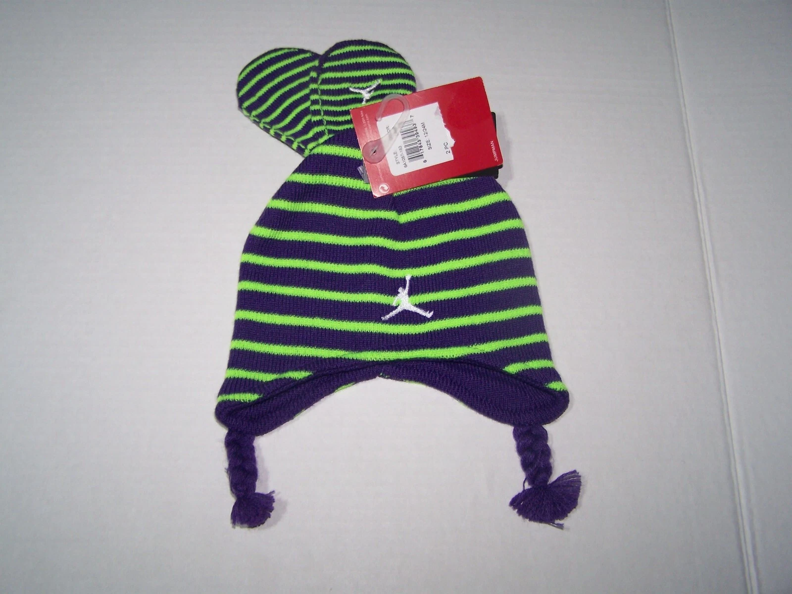 NWT Nike Jumpman23 Boys Beanie Hat Glove Set Size 12/24M Multicolor Stripe