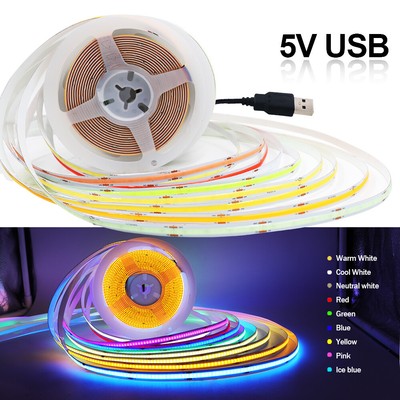1-5m DC 5V USB COB LED Streifen Stripe Band Warmweiss Kaltweiss Keine Lichtpunkt