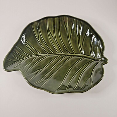 Ceramic Leaf Plate Trinket Dish Serving Veined Deep Green Studi JCP Home 9.5''x 8