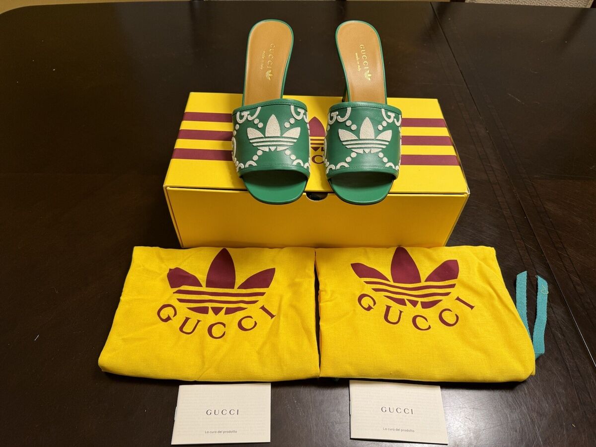 New Gucci x Adidas GG Logo Green White High Heels Sandals New Gucci x Adidas GG Logo Green White High Heels Sandals