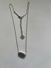 Kendra Scott Elisa SILVER Sparkling PLATINUM Drusy Quartz Necklace Dust Bag