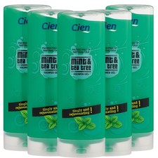 5 x Cien Mint & Tea Tree Shower Gel 500ml Each - Tingly & Rejuvenating Body Wash 6.80 per litre