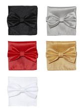 Bow Tie Handkerchief Gleaming Metallic Design Solid Color BowTie Hanky Square