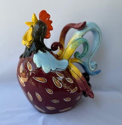 New Original Blue Sky Clayworks Goldminc Diggory Basso Rooster Ceramic Tea Pot
