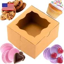 12Pcs Brown Small Cookie Boxes with Window, 4X4X2.5 Inches Bakery Boxes, Mini Ca