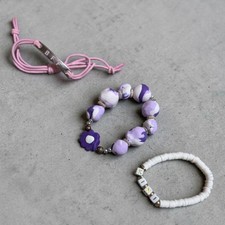 Girls Bracelet Set BFF Mini Purple Beaded Stretch Friendship Bracelets 3pc
