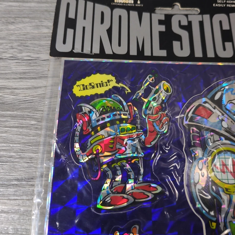 Vintage 80's Mark 1 Chicago Robot Mech Cyborg Chrome Prism Sticker Sheet NOS - Image 3 of 4