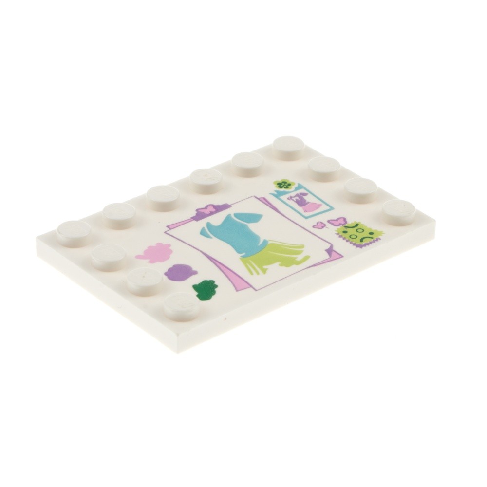 1x Lego Tile Modified 4x6 White Printed Clothing Color Selection 6180pb045