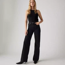 LOWEST PRICE! Levis Ribcage Wide Leg Women's Jeans, Rosie Posie - Black