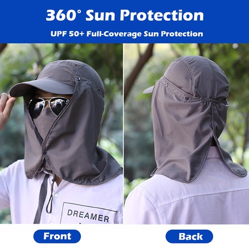 Men Women Sun Hat With Neck Flap Face Mask Full UV Protection Fishing Safari Cap - Picture 2 of 12