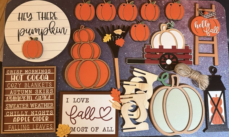 15pc Fall Harvest Rustic Wood Pumpkin Tiered Tray Tabletop Decor Sign Set