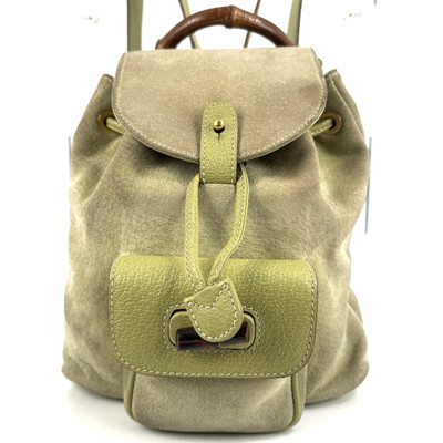GUCCI Suede Bamboo Backpack  Mini Light Green authentic From JAPAN