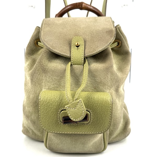 GUCCI Suede Bamboo Backpack  Mini Light Green authentic From JAPAN