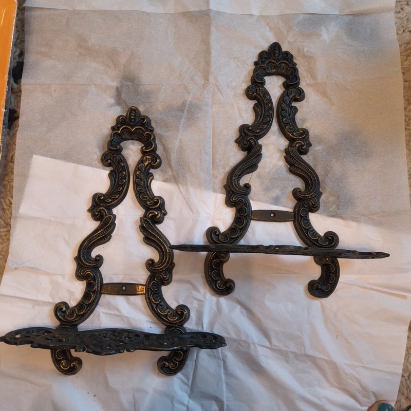 Antique Italian 10” Hanging Ornate Victorian Display Shelfs Retro Iron Metal X2