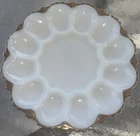 Vintage Anchor Hocking Milk Glass With Gold Trim Deviled Egg Tray Dish