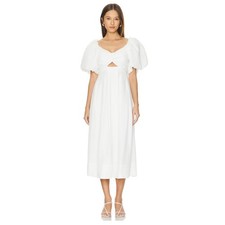 Revolve ASTR The Label Serilda Dress White Puff Sleeve Twist Front Midi Womens L