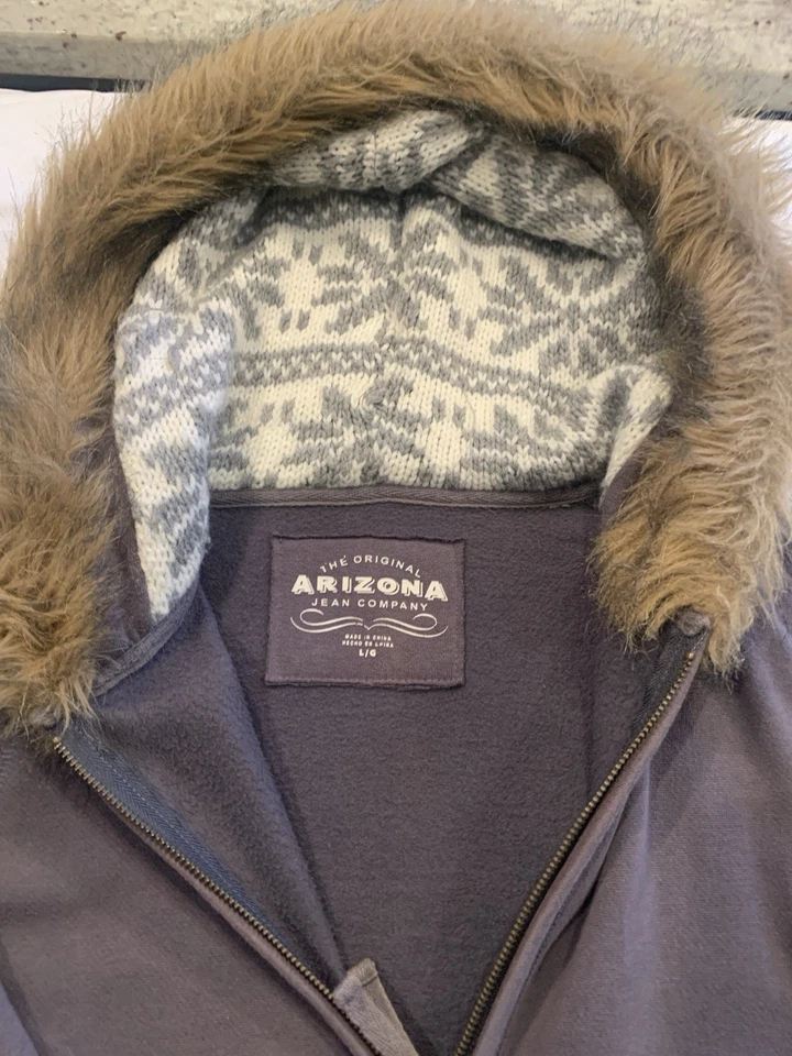 Arizona Faux fur trim hoodie girls large vintage 2000s y2k kids gray neutral - Image 2 of 4