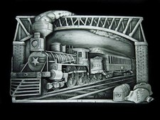 UA09115 NOS VINTAGE 1983 GOLDEN AGE OF RAILROAD STEAM TRAIN BELT BUCKLE