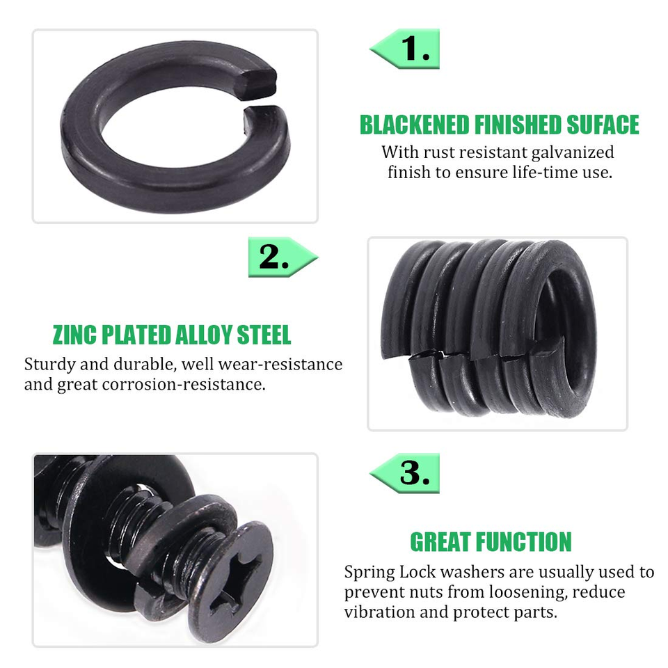 760Pcs Spring Lock Washer Assortment Kit Black Zinc Plated Alloy Steel