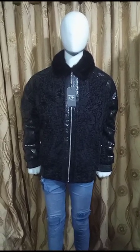 Men's Persian Lamb Fur Jacket Guniune Python Snake Skins Sleeves Trim All Sizes - Video 1 of 1