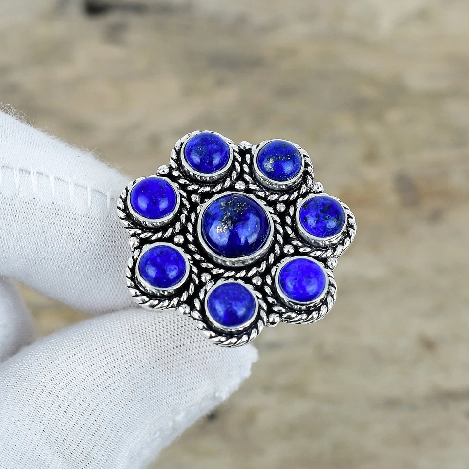 Lapislazzuli Gemma Anello 925 Argento Sterling Floreale Per Della Mamma Day Gift - Immagine 2 di 4