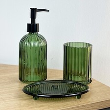 Green Bathroom Sink Accessory Set Lotion Dispenser Soap Dish Holder Tumbler Cup