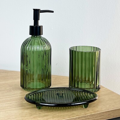 Grün Badezimmer Waschbecken Zubehör Set Lotionspender Seifenschale Halter Becher Tasse