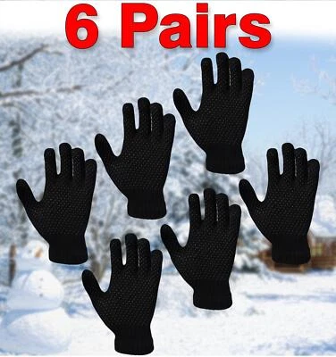 TRUE FACE 6 Pairs Gripper Gloves Mens Womens Magic Winter Warm Thermal Full Finger Glove