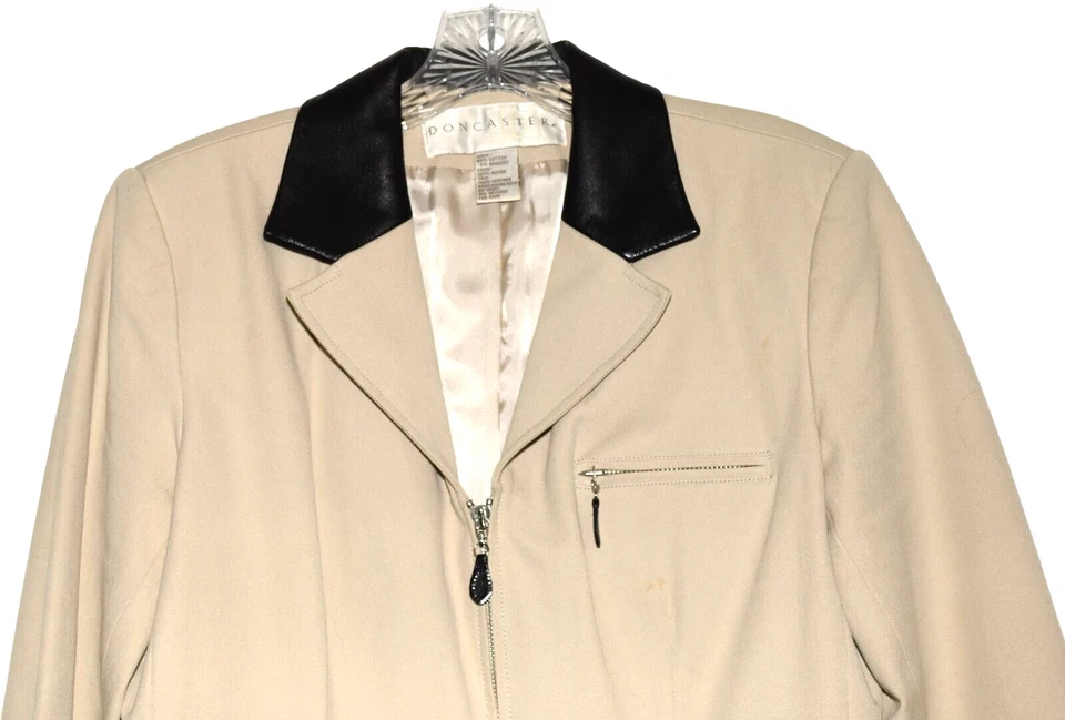 Chaqueta elástica Doncaster beige algodón marrón cuello cuero para mujer M Hong Kong Foto 2 de 4
