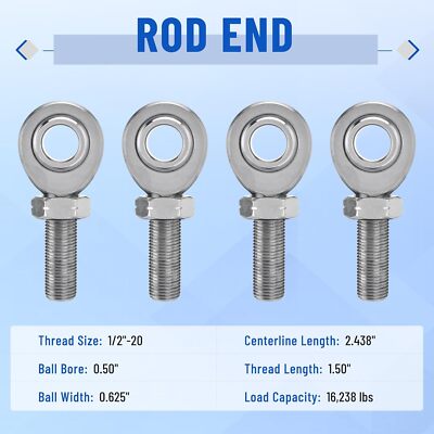 1/2  Heim Joints Rod End Kit Left and Right Hand Thread Heim Joint Assembly 4pcs