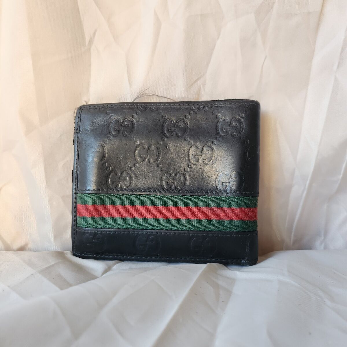 Gucci Wallet - Black Leather GG Green/Red Stripe Mens Gucci Wallet - Black Leather GG Green/Red Stripe Mens