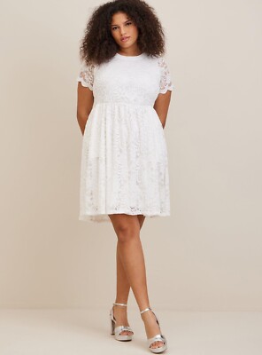 white fit and flare dress mini Olivaceous Logan White Lace Fit and Flare Dress - Size M - V-Neck, Criss-Cross Back, White mini Dress - bridal - graduation - rush