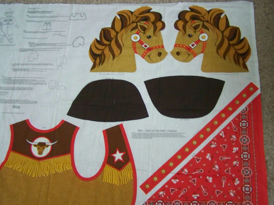 VINTAGE GLOW IN DARK COWBOY/COWGIRL COSTUME DIY PANEL BY VIP STICK HORSE PATTERN - Image 4 of 4