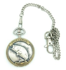 Field  Stream Men's Silver Bass Two-Toned with Chain Round Pocket Watch