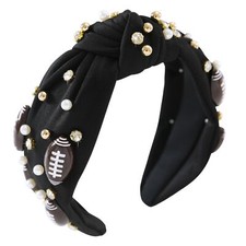 Football Knotted Headband Pearl Rhinestone Jeweled Headbands for Women Cute W...