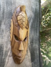 Hand Carved Wooden Tribal Mask W/Turtle African wall decor 12 3-D collectible
