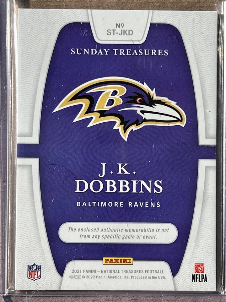 2021 FOTL J.K. Dobbins NT HOLO SILVER SUNDAY TREASURES DUAL PATCH 4/25 Ravens - Image 3 of 3