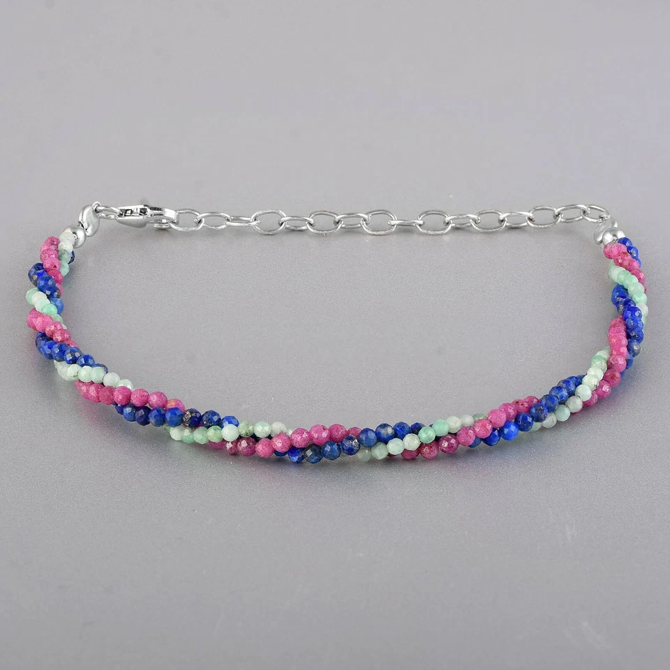 Handmade Gemischte Natürlicher Edelstein Lapislazuli Granat Quarz Gedreht Perle - Bild 3 von 4